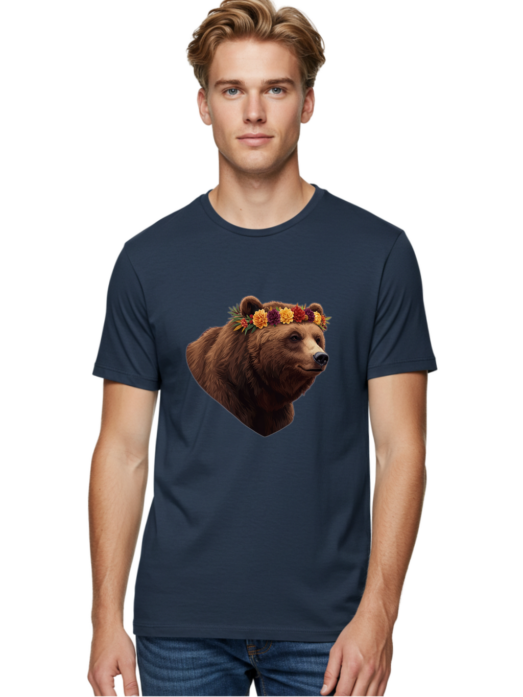 Brown-Bear-With-Flower-Crown Men'S Graphic Tee, 100% Cotton, Comfortable Casual Summer Wear, Machine Washable, Vintage Camera, Old Camera, Antique Camera, Black Camera, Classic Photography, Photography Equipment, Nostalgic Device, Film Camera, Bae928