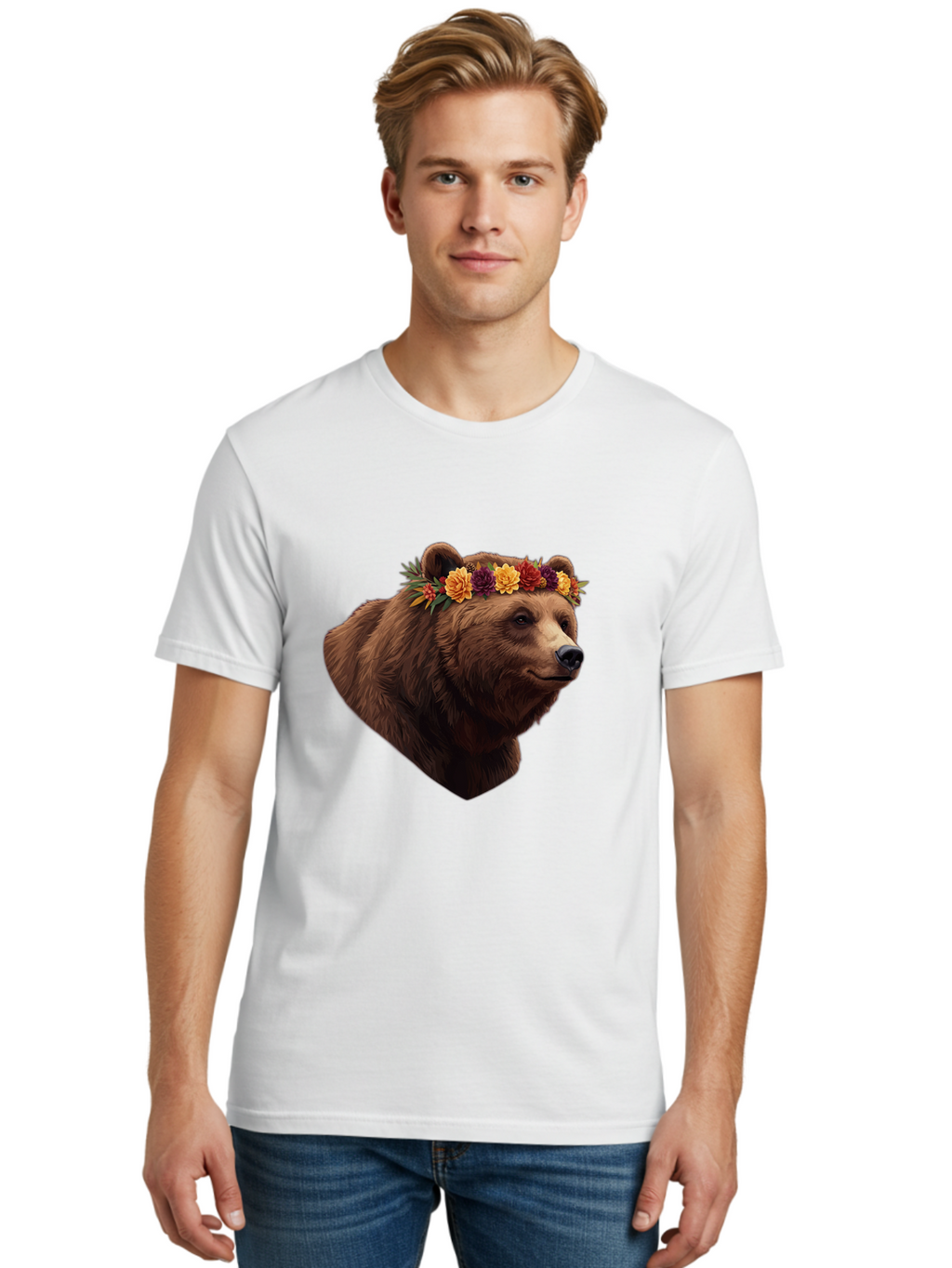 Brown-Bear-With-Flower-Crown Men'S Graphic Tee, 100% Cotton, Comfortable Casual Summer Wear, Machine Washable, Vintage Camera, Old Camera, Antique Camera, Black Camera, Classic Photography, Photography Equipment, Nostalgic Device, Film Camera, Bae928