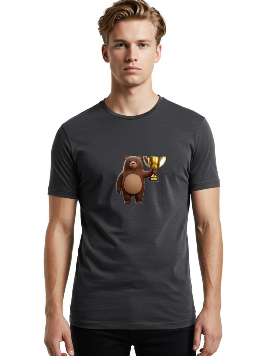 Brown-Bear-With-Trophy Men'S Graphic Tee, 100% Cotton, Comfortable Casual Summer Wear, Machine Washable, Vintage Camera, Old Camera, Antique Camera, Black Camera, Classic Photography, Photography Equipment, Nostalgic Device, Film Camera, Bae932