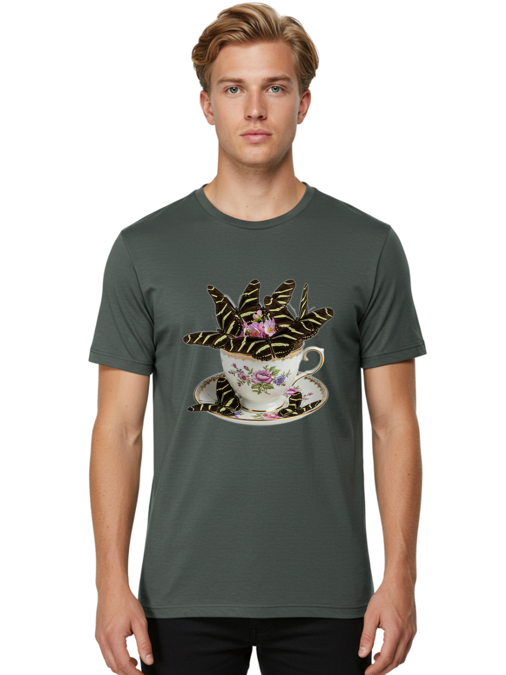 Butterflies-In-Tea-Cup Men'S Graphic Tee, 100% Cotton, Comfortable Casual Summer Wear, Machine Washable, Vintage Camera, Old Camera, Antique Camera, Black Camera, Classic Photography, Photography Equipment, Nostalgic Device, Film Camera, Bae939