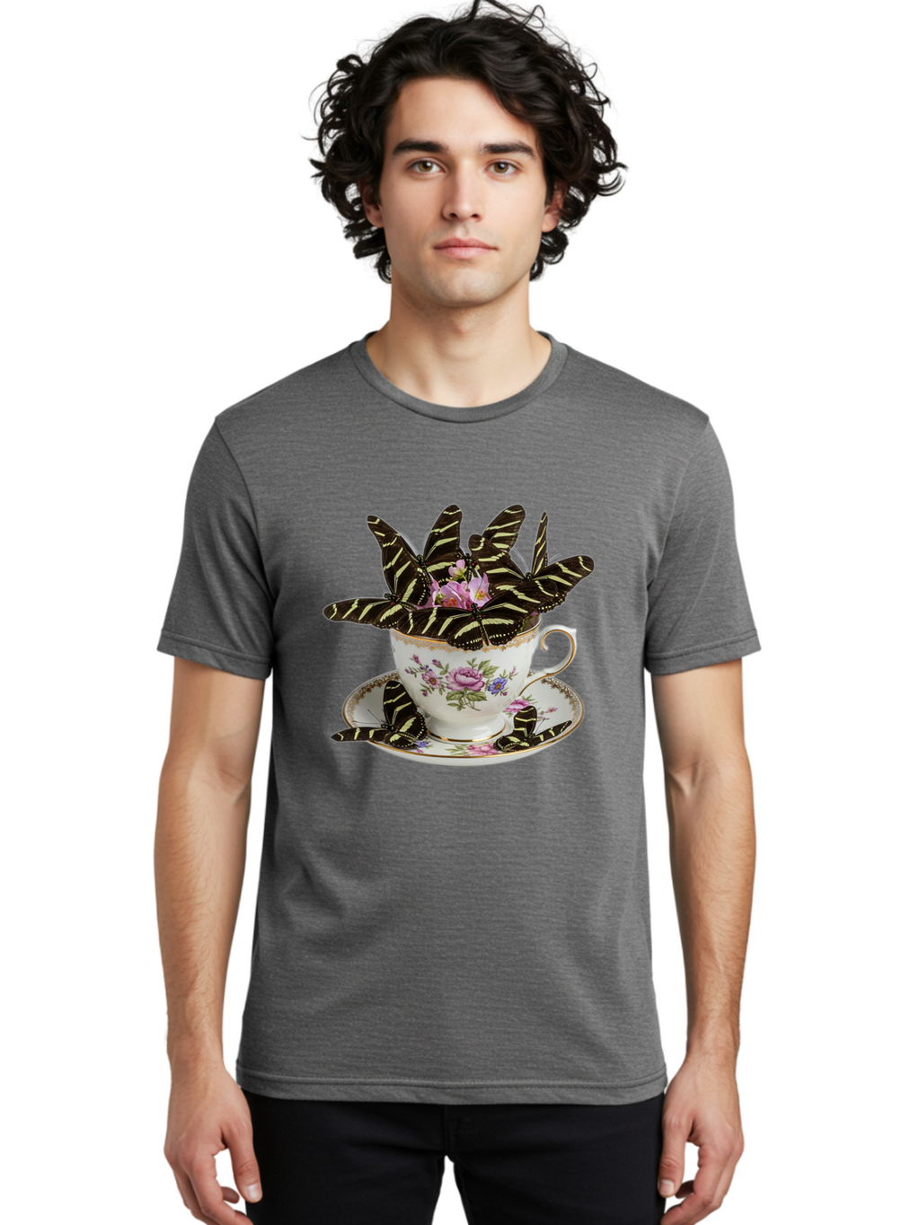 Butterflies-In-Tea-Cup Men'S Graphic Tee, 100% Cotton, Comfortable Casual Summer Wear, Machine Washable, Vintage Camera, Old Camera, Antique Camera, Black Camera, Classic Photography, Photography Equipment, Nostalgic Device, Film Camera, Bae939