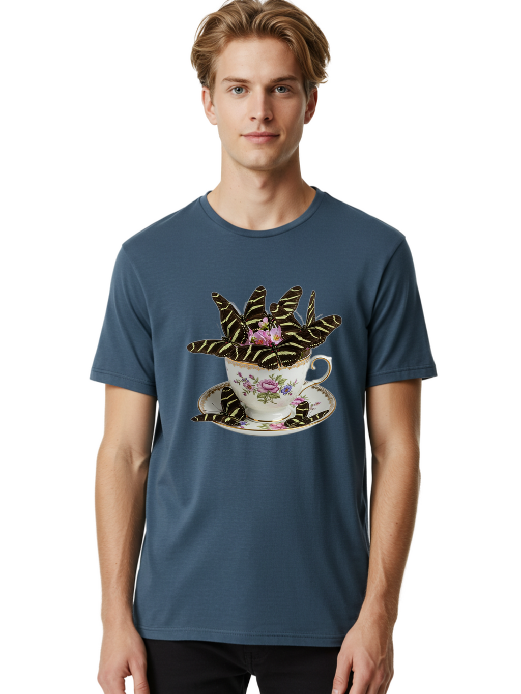 Butterflies-In-Tea-Cup Men'S Graphic Tee, 100% Cotton, Comfortable Casual Summer Wear, Machine Washable, Vintage Camera, Old Camera, Antique Camera, Black Camera, Classic Photography, Photography Equipment, Nostalgic Device, Film Camera, Bae939