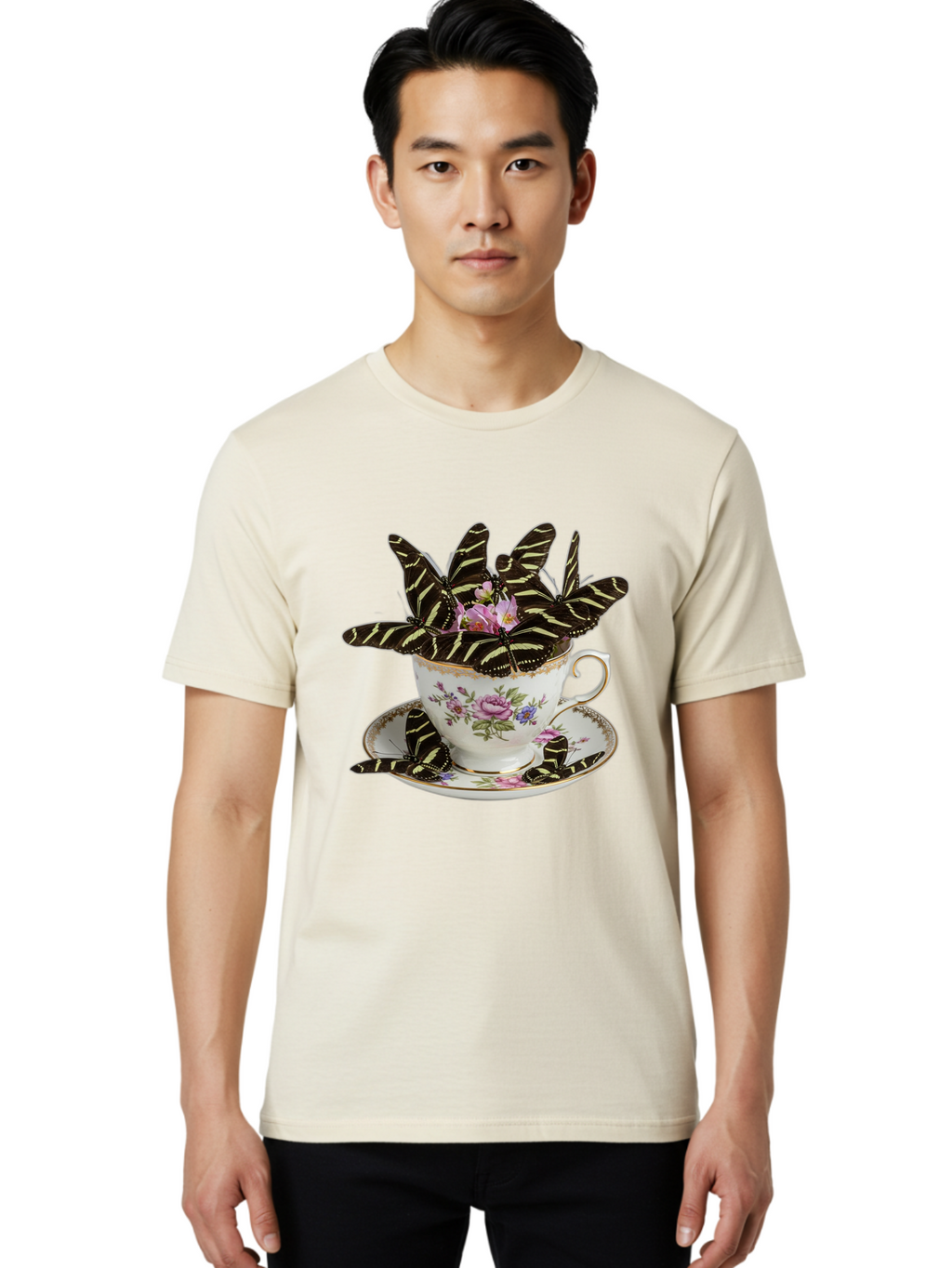 Butterflies-In-Tea-Cup Men'S Graphic Tee, 100% Cotton, Comfortable Casual Summer Wear, Machine Washable, Vintage Camera, Old Camera, Antique Camera, Black Camera, Classic Photography, Photography Equipment, Nostalgic Device, Film Camera, Bae939
