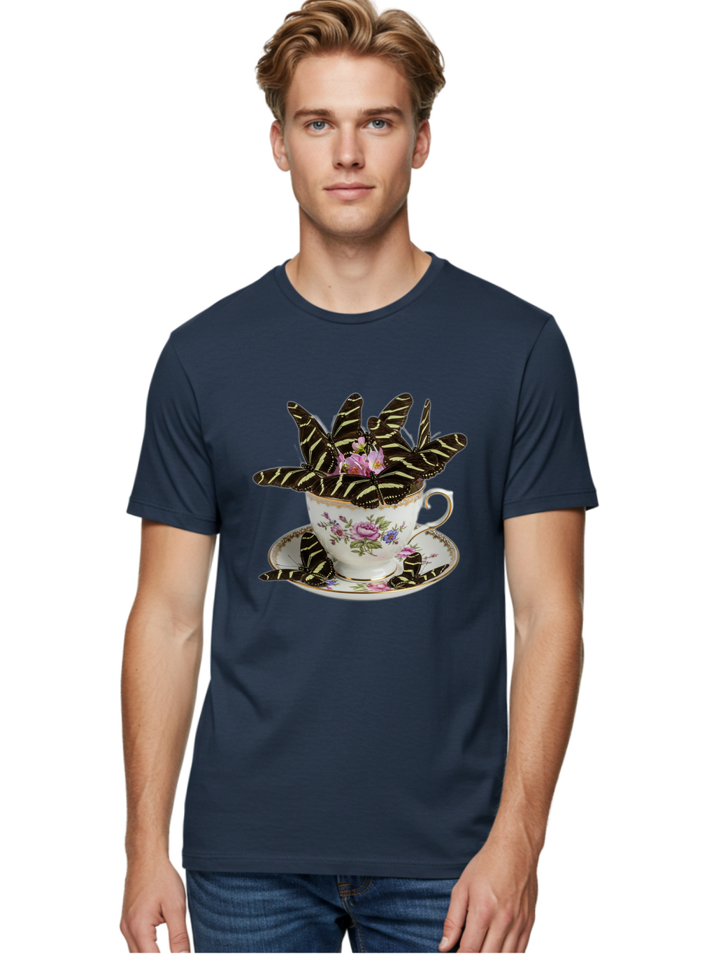 Butterflies-In-Tea-Cup Men'S Graphic Tee, 100% Cotton, Comfortable Casual Summer Wear, Machine Washable, Vintage Camera, Old Camera, Antique Camera, Black Camera, Classic Photography, Photography Equipment, Nostalgic Device, Film Camera, Bae939