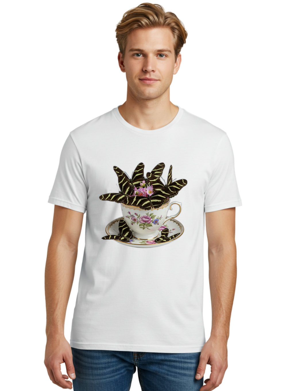 Butterflies-In-Tea-Cup Men'S Graphic Tee, 100% Cotton, Comfortable Casual Summer Wear, Machine Washable, Vintage Camera, Old Camera, Antique Camera, Black Camera, Classic Photography, Photography Equipment, Nostalgic Device, Film Camera, Bae939