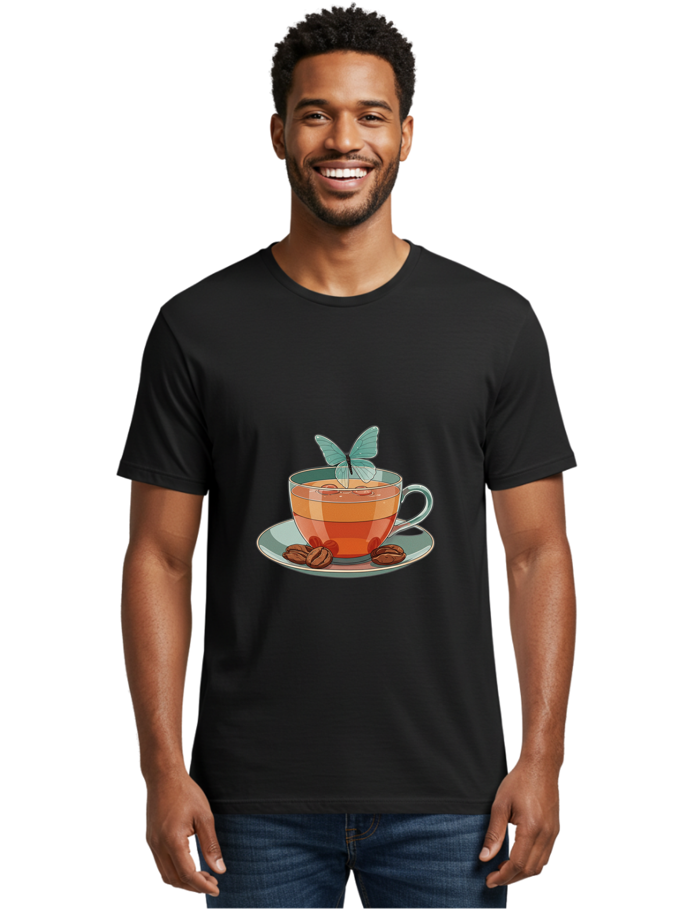 Butterfly-Coffee-Cup Men'S Graphic Tee, 100% Cotton, Comfortable Casual Summer Wear, Machine Washable, Vintage Camera, Old Camera, Antique Camera, Black Camera, Classic Photography, Photography Equipment, Nostalgic Device, Film Camera, Bae940