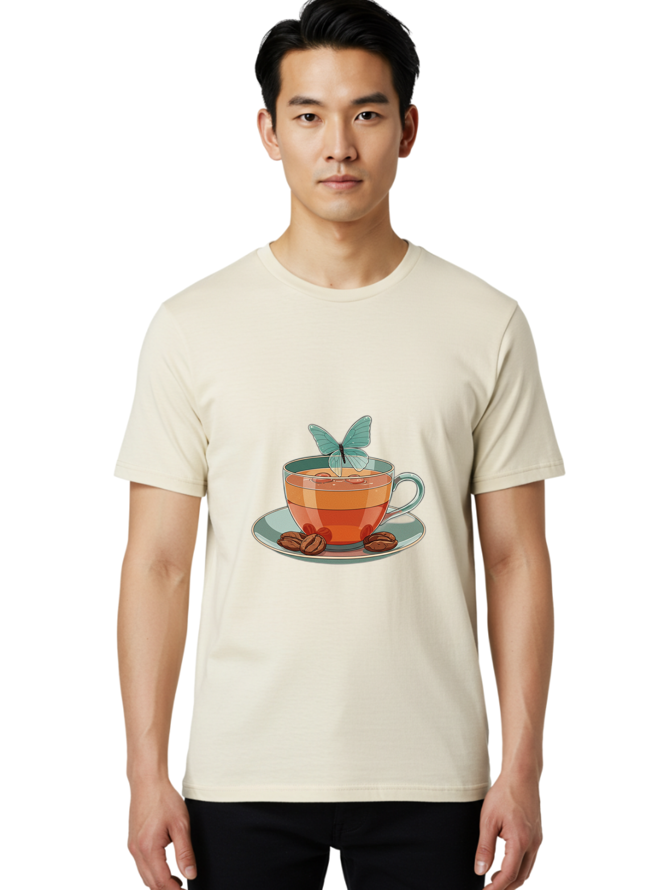 Butterfly-Coffee-Cup Men'S Graphic Tee, 100% Cotton, Comfortable Casual Summer Wear, Machine Washable, Vintage Camera, Old Camera, Antique Camera, Black Camera, Classic Photography, Photography Equipment, Nostalgic Device, Film Camera, Bae940