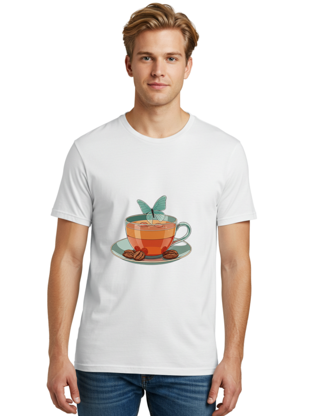 Butterfly-Coffee-Cup Men'S Graphic Tee, 100% Cotton, Comfortable Casual Summer Wear, Machine Washable, Vintage Camera, Old Camera, Antique Camera, Black Camera, Classic Photography, Photography Equipment, Nostalgic Device, Film Camera, Bae940