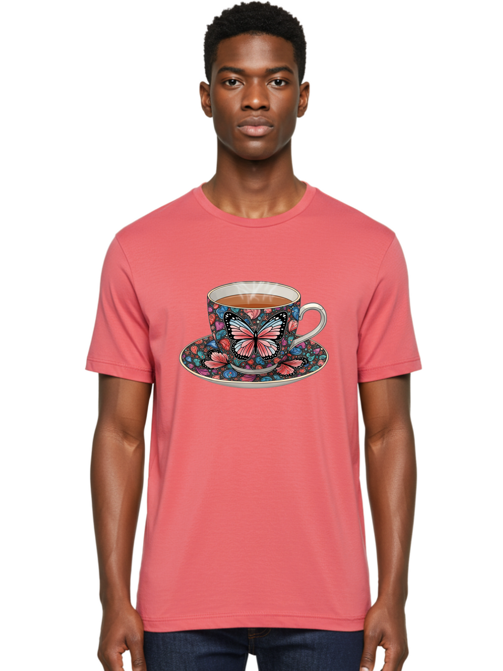 Butterfly-Tea-Cup-1 Men'S Graphic Tee, 100% Cotton, Comfortable Casual Summer Wear, Machine Washable, Vintage Camera, Old Camera, Antique Camera, Black Camera, Classic Photography, Photography Equipment, Nostalgic Device, Film Camera, Bae941