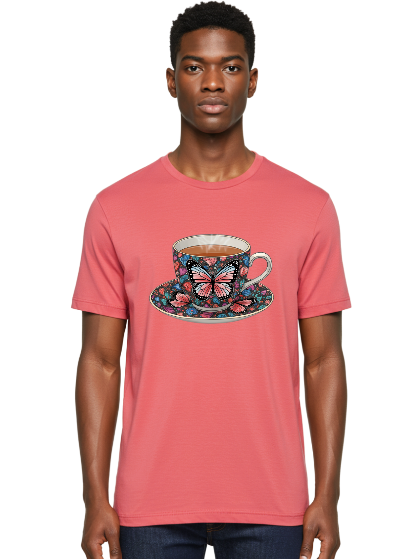 Butterfly-Tea-Cup-1 Men'S Graphic Tee, 100% Cotton, Comfortable Casual Summer Wear, Machine Washable, Vintage Camera, Old Camera, Antique Camera, Black Camera, Classic Photography, Photography Equipment, Nostalgic Device, Film Camera, Bae941