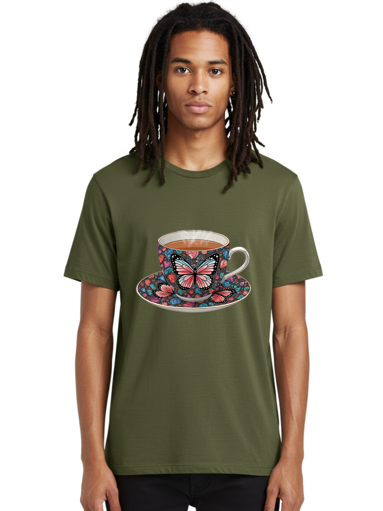 Butterfly-Tea-Cup-1 Men'S Graphic Tee, 100% Cotton, Comfortable Casual Summer Wear, Machine Washable, Vintage Camera, Old Camera, Antique Camera, Black Camera, Classic Photography, Photography Equipment, Nostalgic Device, Film Camera, Bae941