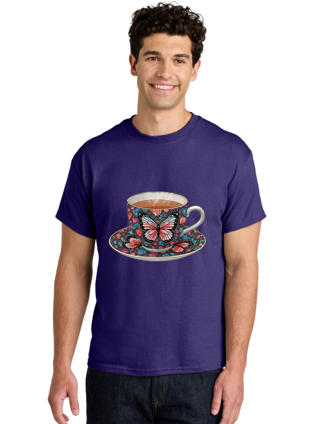 Butterfly-Tea-Cup-1 Men'S Graphic Tee, 100% Cotton, Comfortable Casual Summer Wear, Machine Washable, Vintage Camera, Old Camera, Antique Camera, Black Camera, Classic Photography, Photography Equipment, Nostalgic Device, Film Camera, Bae941
