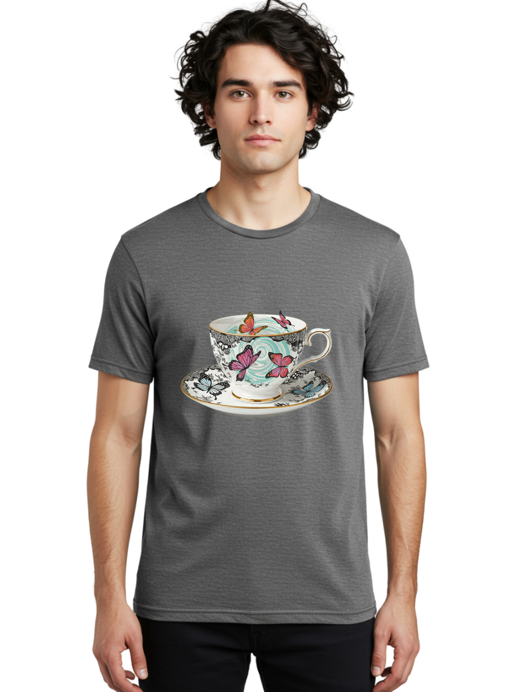Butterfly-Tea-Cup Men'S Graphic Tee, 100% Cotton, Comfortable Casual Summer Wear, Machine Washable, Vintage Camera, Old Camera, Antique Camera, Black Camera, Classic Photography, Photography Equipment, Nostalgic Device, Film Camera, Camera Art Bae942