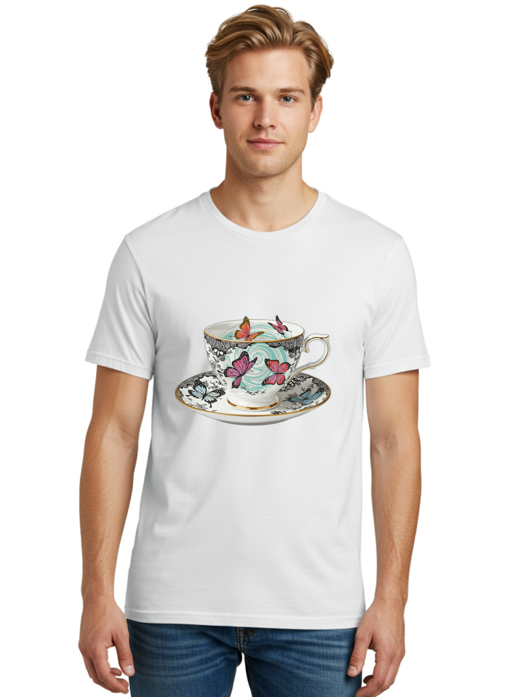 Butterfly-Tea-Cup Men'S Graphic Tee, 100% Cotton, Comfortable Casual Summer Wear, Machine Washable, Vintage Camera, Old Camera, Antique Camera, Black Camera, Classic Photography, Photography Equipment, Nostalgic Device, Film Camera, Camera Art Bae942