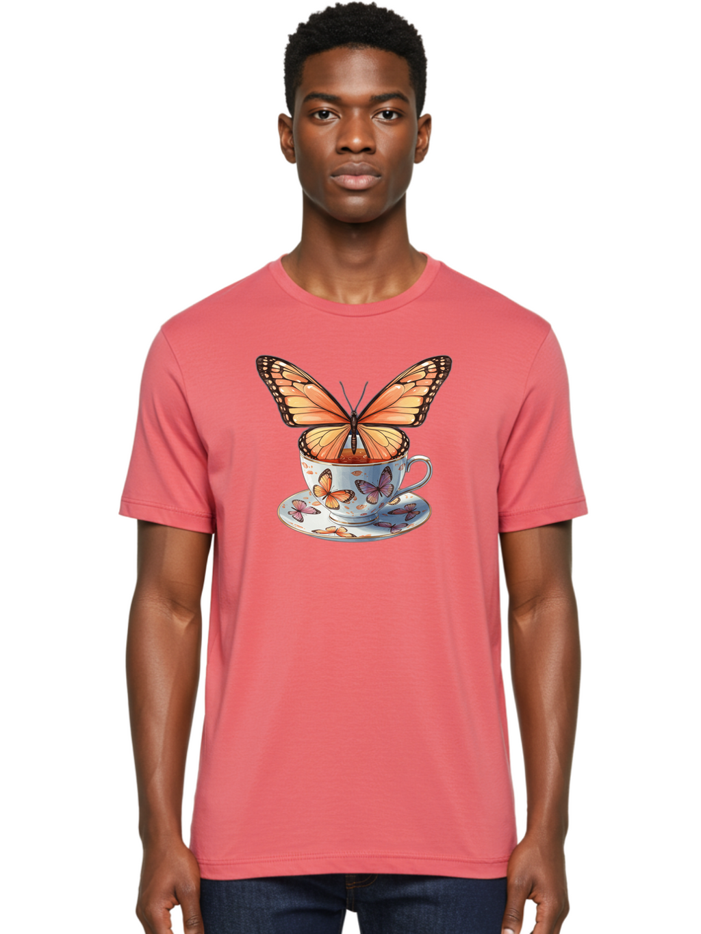 Butterfly-Teacup Men'S Graphic Tee, 100% Cotton, Comfortable Casual Summer Wear, Machine Washable, Vintage Camera, Old Camera, Antique Camera, Black Camera, Classic Photography, Photography Equipment, Nostalgic Device, Film Camera, Camera Art Bae944