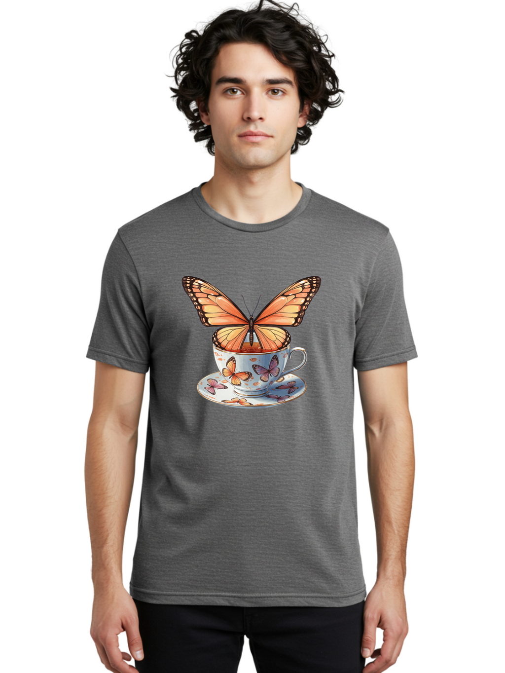 Butterfly-Teacup Men'S Graphic Tee, 100% Cotton, Comfortable Casual Summer Wear, Machine Washable, Vintage Camera, Old Camera, Antique Camera, Black Camera, Classic Photography, Photography Equipment, Nostalgic Device, Film Camera, Camera Art Bae944
