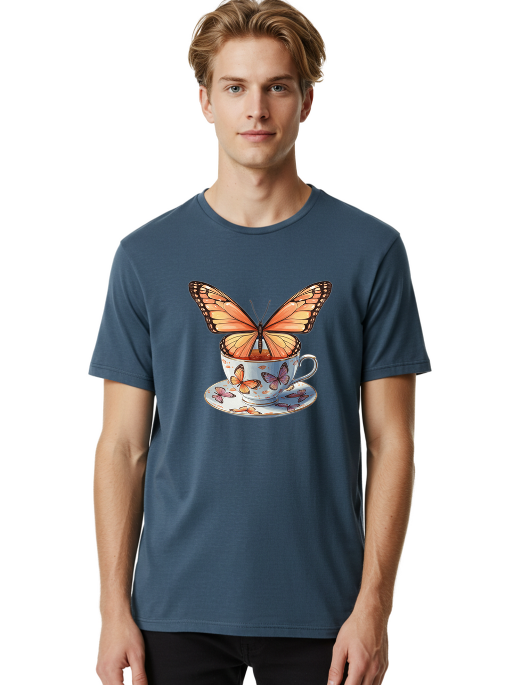 Butterfly-Teacup Men'S Graphic Tee, 100% Cotton, Comfortable Casual Summer Wear, Machine Washable, Vintage Camera, Old Camera, Antique Camera, Black Camera, Classic Photography, Photography Equipment, Nostalgic Device, Film Camera, Camera Art Bae944