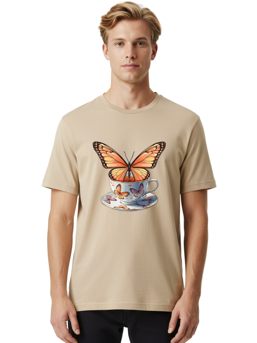 Butterfly-Teacup Men'S Graphic Tee, 100% Cotton, Comfortable Casual Summer Wear, Machine Washable, Vintage Camera, Old Camera, Antique Camera, Black Camera, Classic Photography, Photography Equipment, Nostalgic Device, Film Camera, Camera Art Bae944