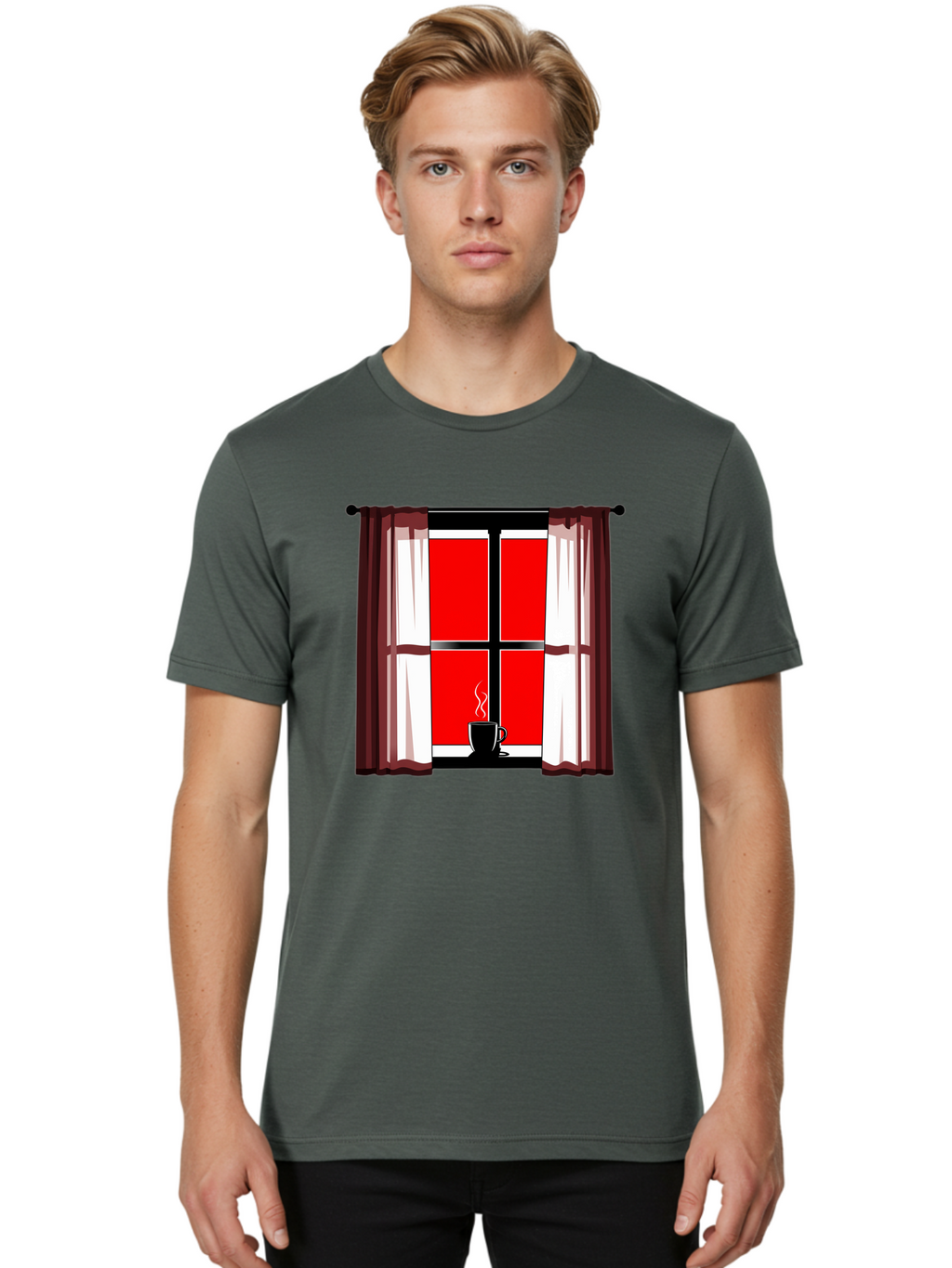 Cup-On-Windowsill Men'S Graphic Tee, 100% Cotton, Comfortable Casual Summer Wear, Machine Washable, Vintage Camera, Old Camera, Antique Camera, Black Camera, Classic Photography, Photography Equipment, Nostalgic Device, Film Camera, Camera Art Bae998