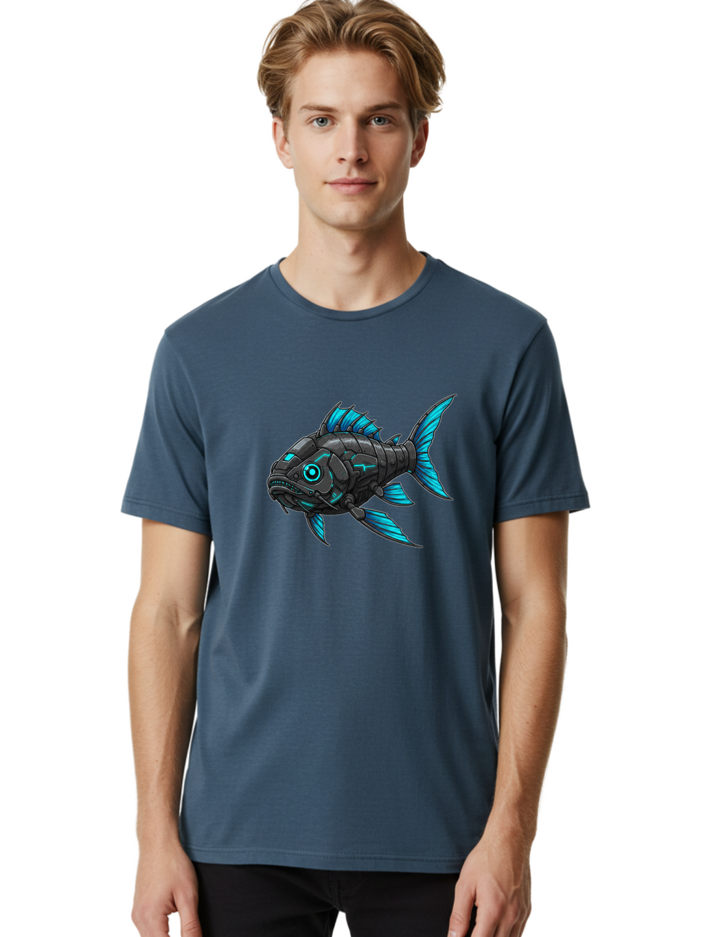 Cyber-Fish-1 Men'S Graphic Tee, 100% Cotton, Comfortable Casual Summer Wear, Machine Washable, Vintage Camera, Old Camera, Antique Camera, Black Camera, Classic Photography, Photography Equipment, Nostalgic Device, Film Camera, Camera Art Baf005
