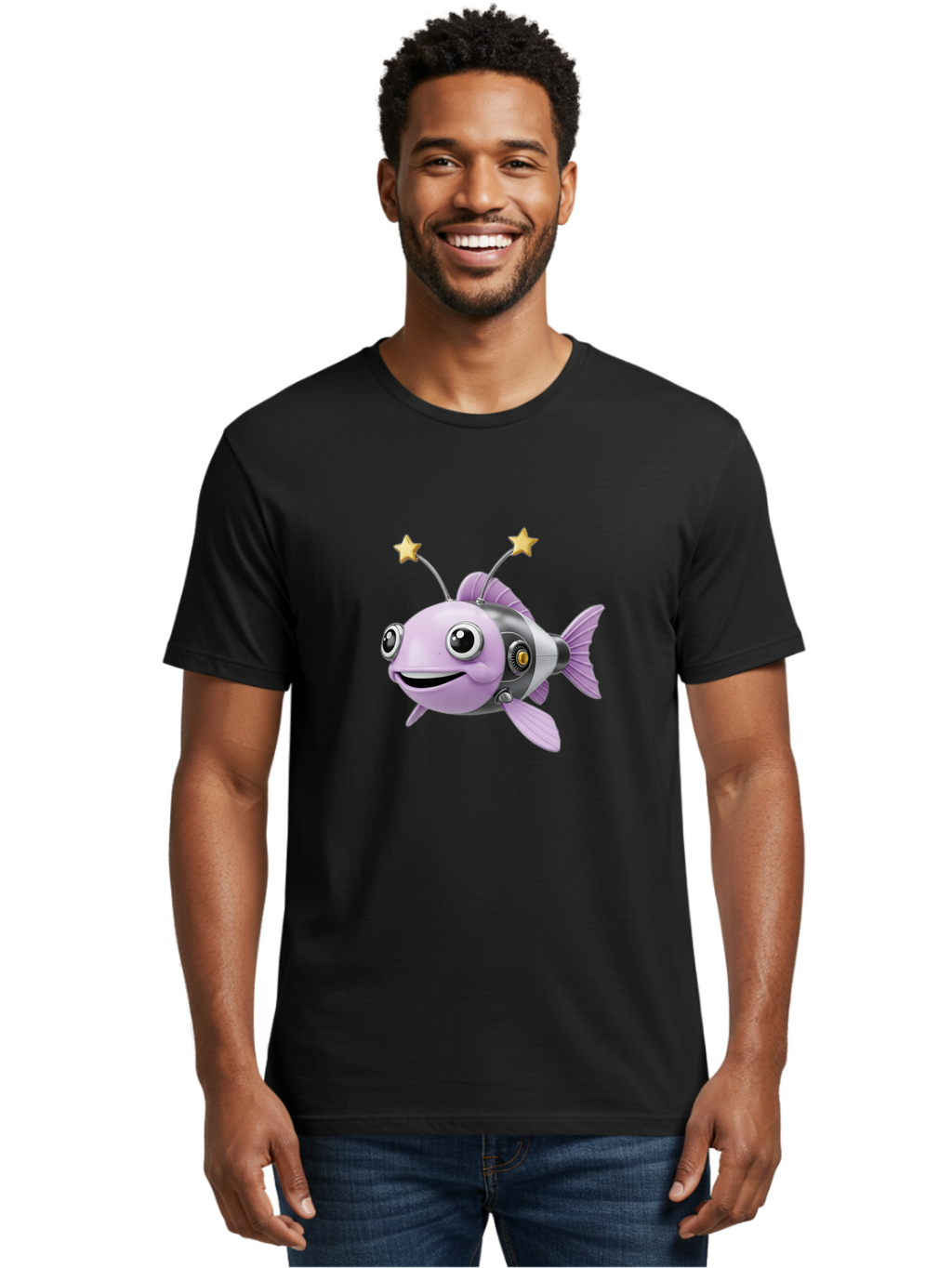 Cyborg-Fish-1 Men'S Graphic Tee, 100% Cotton, Comfortable Casual Summer Wear, Machine Washable, Vintage Camera, Old Camera, Antique Camera, Black Camera, Classic Photography, Photography Equipment, Nostalgic Device, Film Camera, Camera Art Baf009