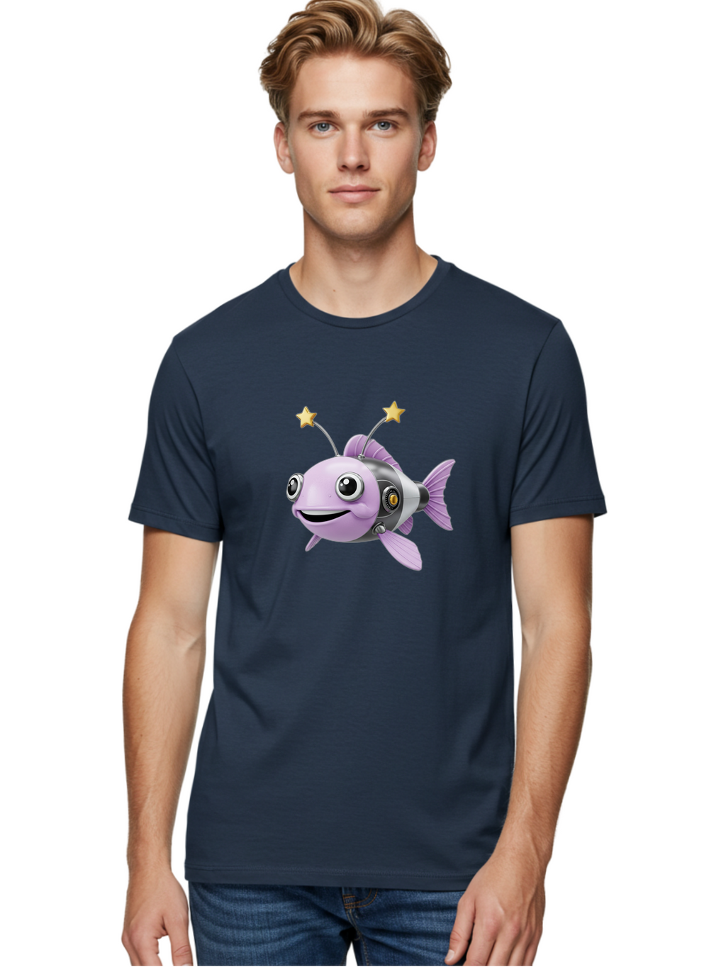 Cyborg-Fish-1 Men'S Graphic Tee, 100% Cotton, Comfortable Casual Summer Wear, Machine Washable, Vintage Camera, Old Camera, Antique Camera, Black Camera, Classic Photography, Photography Equipment, Nostalgic Device, Film Camera, Camera Art Baf009