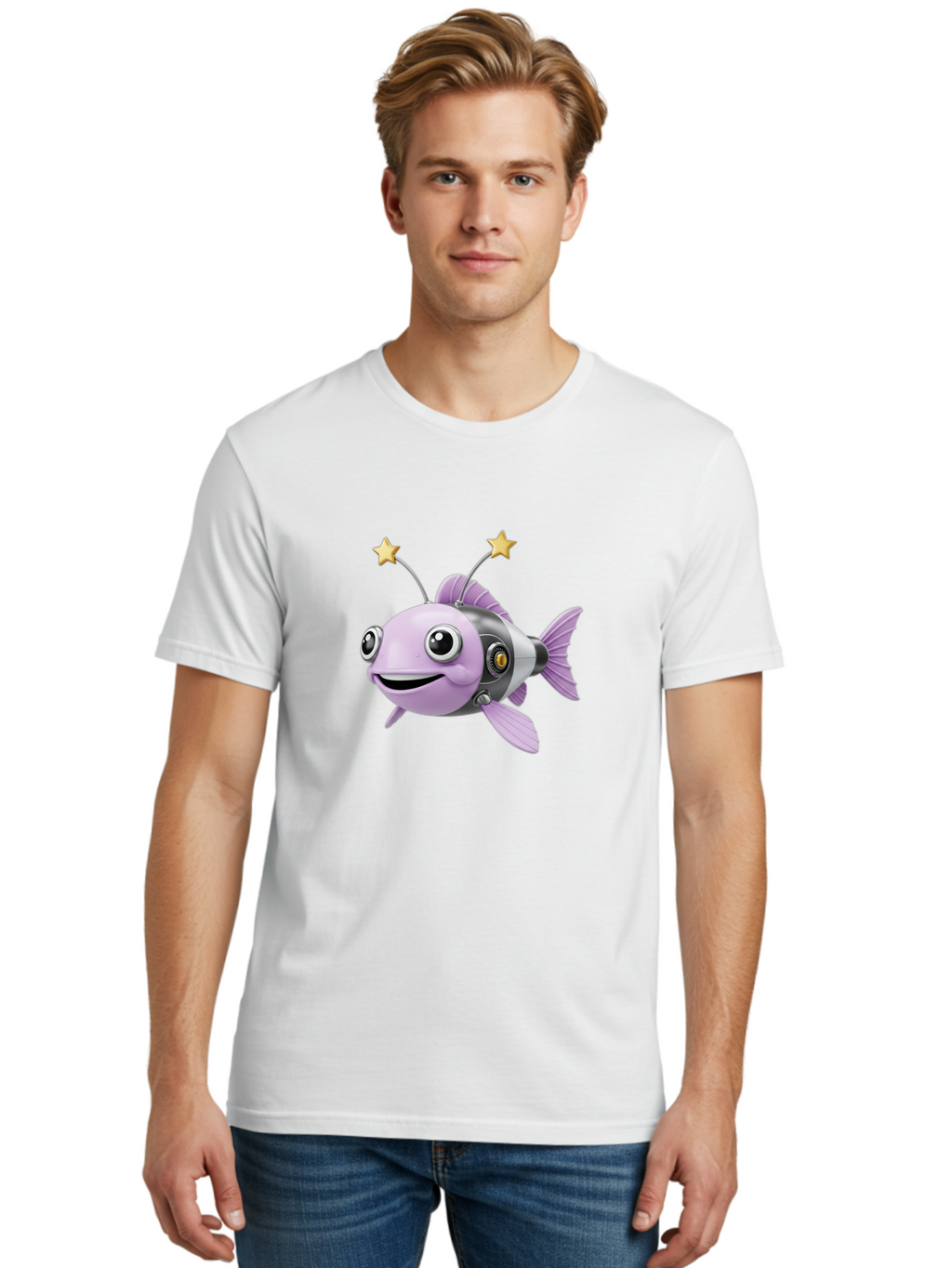 Cyborg-Fish-1 Men'S Graphic Tee, 100% Cotton, Comfortable Casual Summer Wear, Machine Washable, Vintage Camera, Old Camera, Antique Camera, Black Camera, Classic Photography, Photography Equipment, Nostalgic Device, Film Camera, Camera Art Baf009