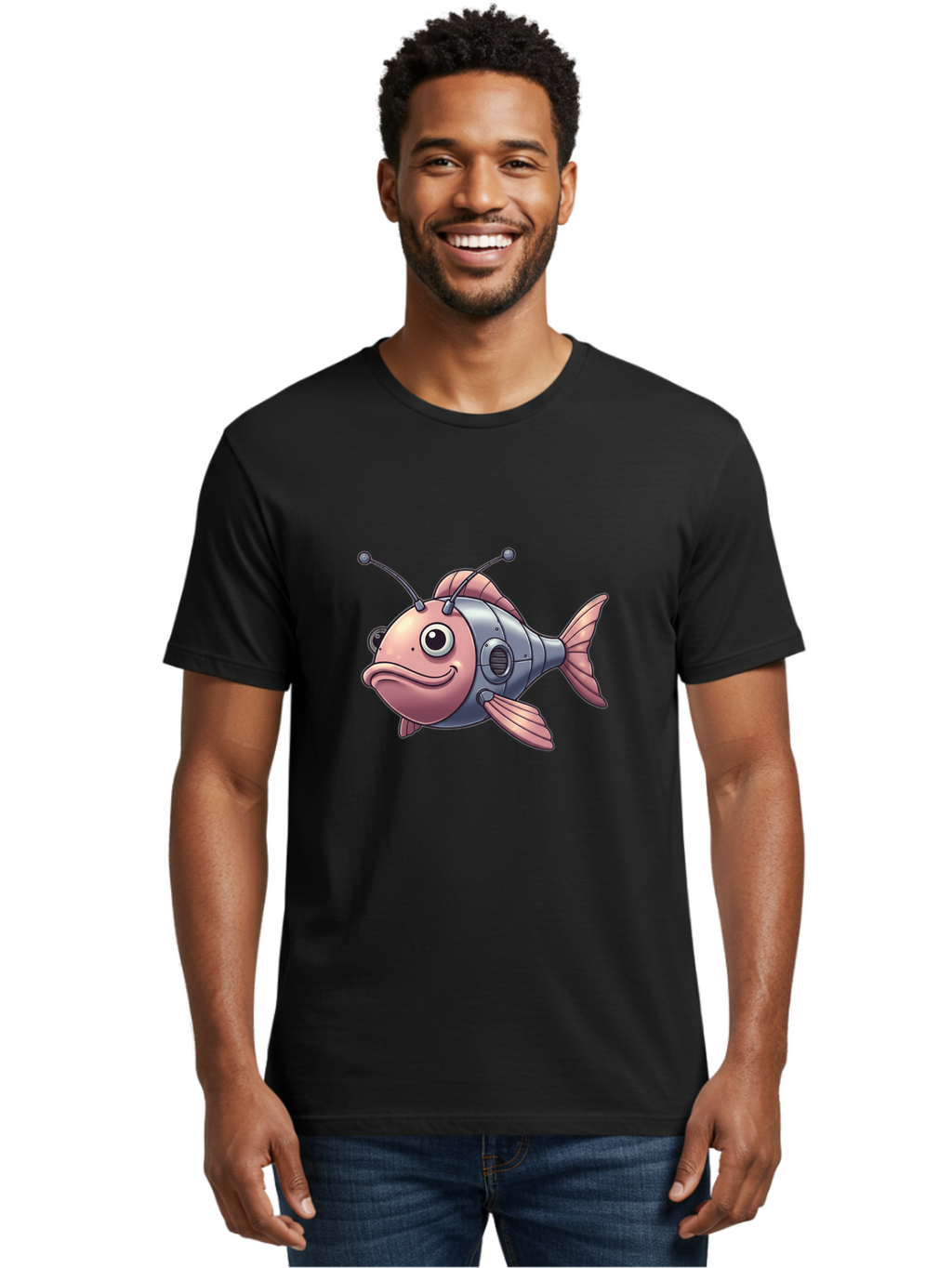Cyborg-Fish-3 Men'S Graphic Tee, 100% Cotton, Comfortable Casual Summer Wear, Machine Washable, Vintage Camera, Old Camera, Antique Camera, Black Camera, Classic Photography, Photography Equipment, Nostalgic Device, Film Camera, Camera Art Baf011