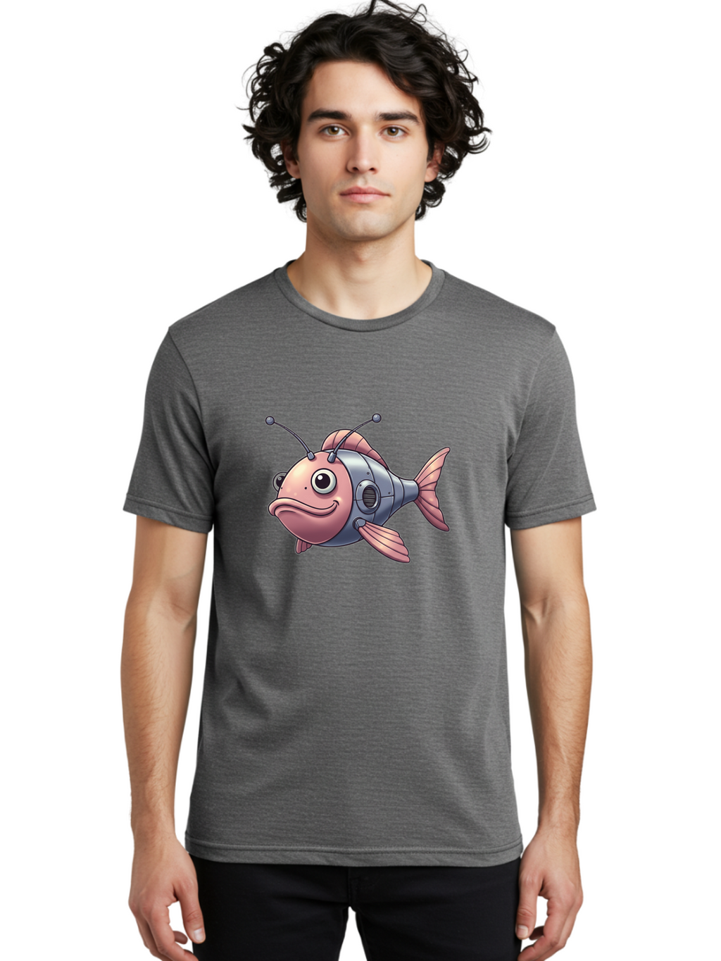 Cyborg-Fish-3 Men'S Graphic Tee, 100% Cotton, Comfortable Casual Summer Wear, Machine Washable, Vintage Camera, Old Camera, Antique Camera, Black Camera, Classic Photography, Photography Equipment, Nostalgic Device, Film Camera, Camera Art Baf011