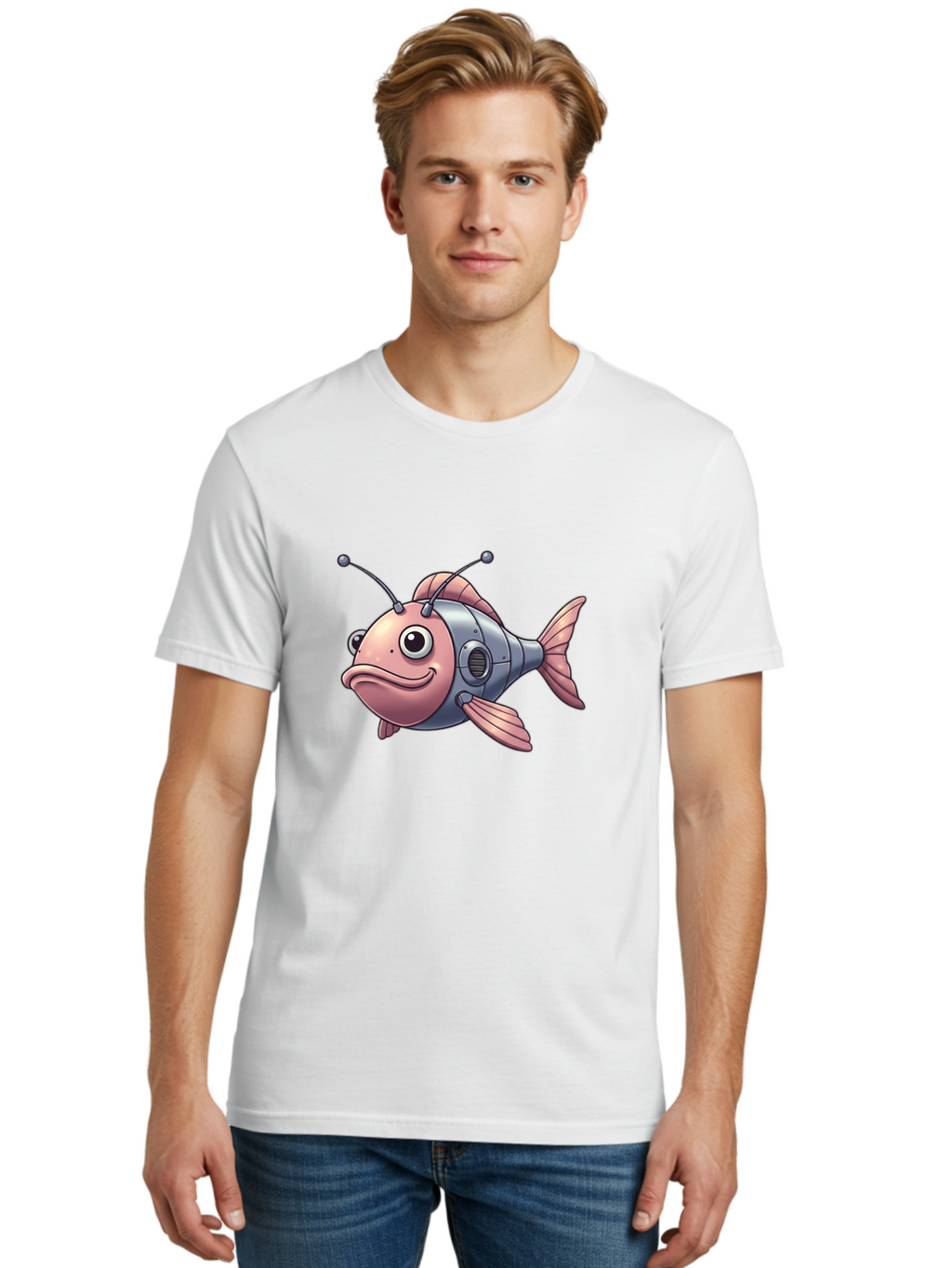 Cyborg-Fish-3 Men'S Graphic Tee, 100% Cotton, Comfortable Casual Summer Wear, Machine Washable, Vintage Camera, Old Camera, Antique Camera, Black Camera, Classic Photography, Photography Equipment, Nostalgic Device, Film Camera, Camera Art Baf011