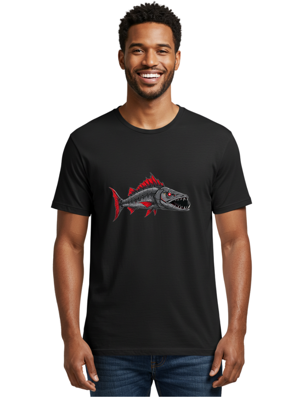 Cyborg-Shark Men'S Graphic Tee, 100% Cotton, Comfortable Casual Summer Wear, Machine Washable, Vintage Camera, Old Camera, Antique Camera, Black Camera, Classic Photography, Photography Equipment, Nostalgic Device, Film Camera, Camera Art Baf013