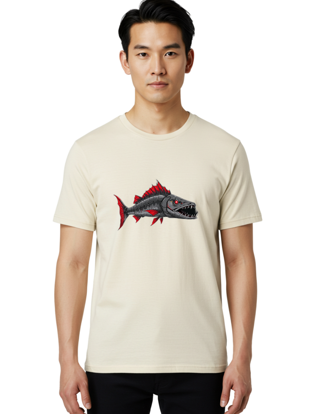 Cyborg-Shark Men'S Graphic Tee, 100% Cotton, Comfortable Casual Summer Wear, Machine Washable, Vintage Camera, Old Camera, Antique Camera, Black Camera, Classic Photography, Photography Equipment, Nostalgic Device, Film Camera, Camera Art Baf013