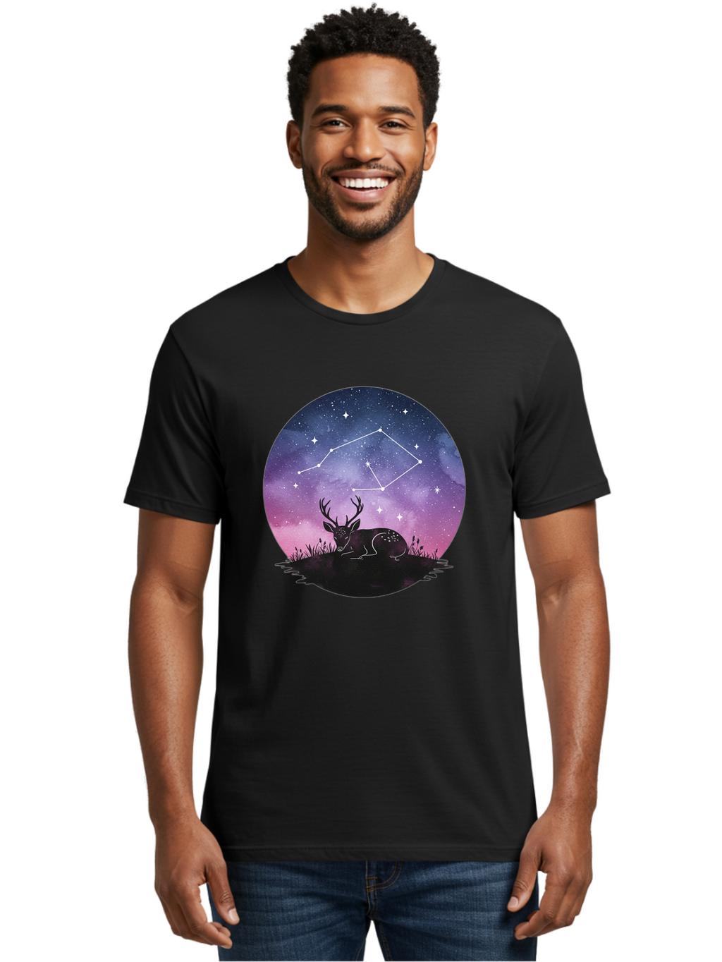 Deer-Constellation-1 Men'S Graphic Tee, 100% Cotton, Comfortable Casual Summer Wear, Machine Washable, Vintage Camera, Old Camera, Antique Camera, Black Camera, Classic Photography, Photography Equipment, Nostalgic Device, Film Camera, Baf021