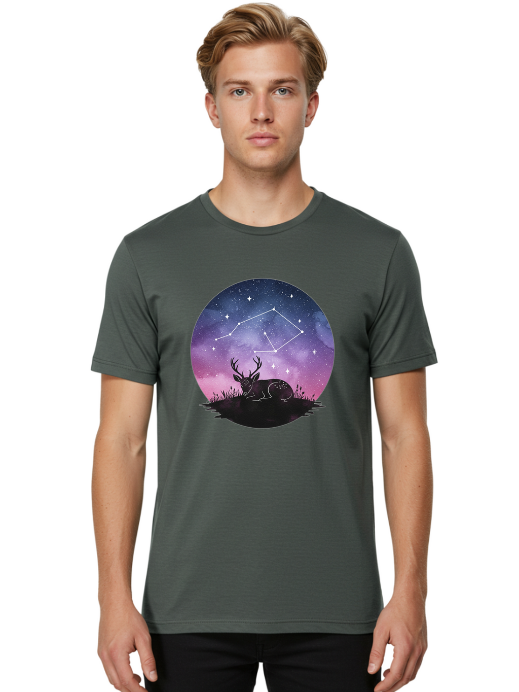 Deer-Constellation-1 Men'S Graphic Tee, 100% Cotton, Comfortable Casual Summer Wear, Machine Washable, Vintage Camera, Old Camera, Antique Camera, Black Camera, Classic Photography, Photography Equipment, Nostalgic Device, Film Camera, Baf021