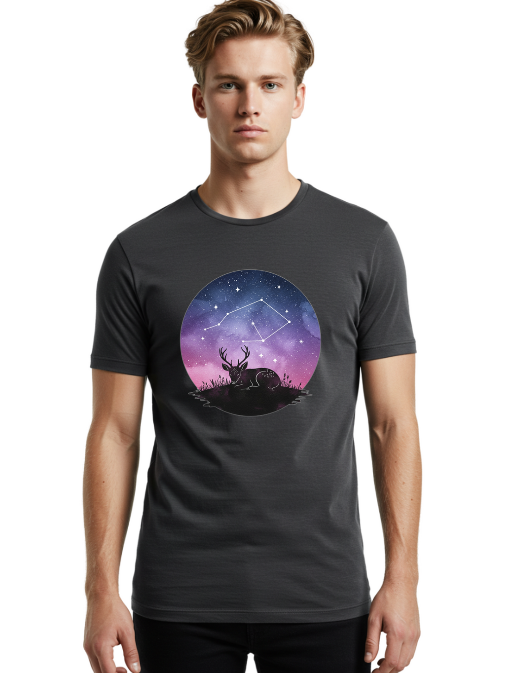 Deer-Constellation-1 Men'S Graphic Tee, 100% Cotton, Comfortable Casual Summer Wear, Machine Washable, Vintage Camera, Old Camera, Antique Camera, Black Camera, Classic Photography, Photography Equipment, Nostalgic Device, Film Camera, Baf021