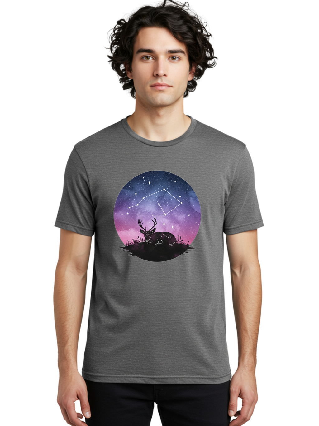 Deer-Constellation-1 Men'S Graphic Tee, 100% Cotton, Comfortable Casual Summer Wear, Machine Washable, Vintage Camera, Old Camera, Antique Camera, Black Camera, Classic Photography, Photography Equipment, Nostalgic Device, Film Camera, Baf021
