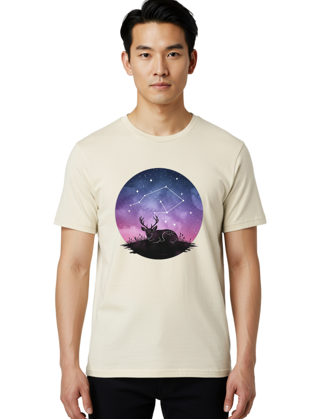 Deer-Constellation-1 Men'S Graphic Tee, 100% Cotton, Comfortable Casual Summer Wear, Machine Washable, Vintage Camera, Old Camera, Antique Camera, Black Camera, Classic Photography, Photography Equipment, Nostalgic Device, Film Camera, Baf021