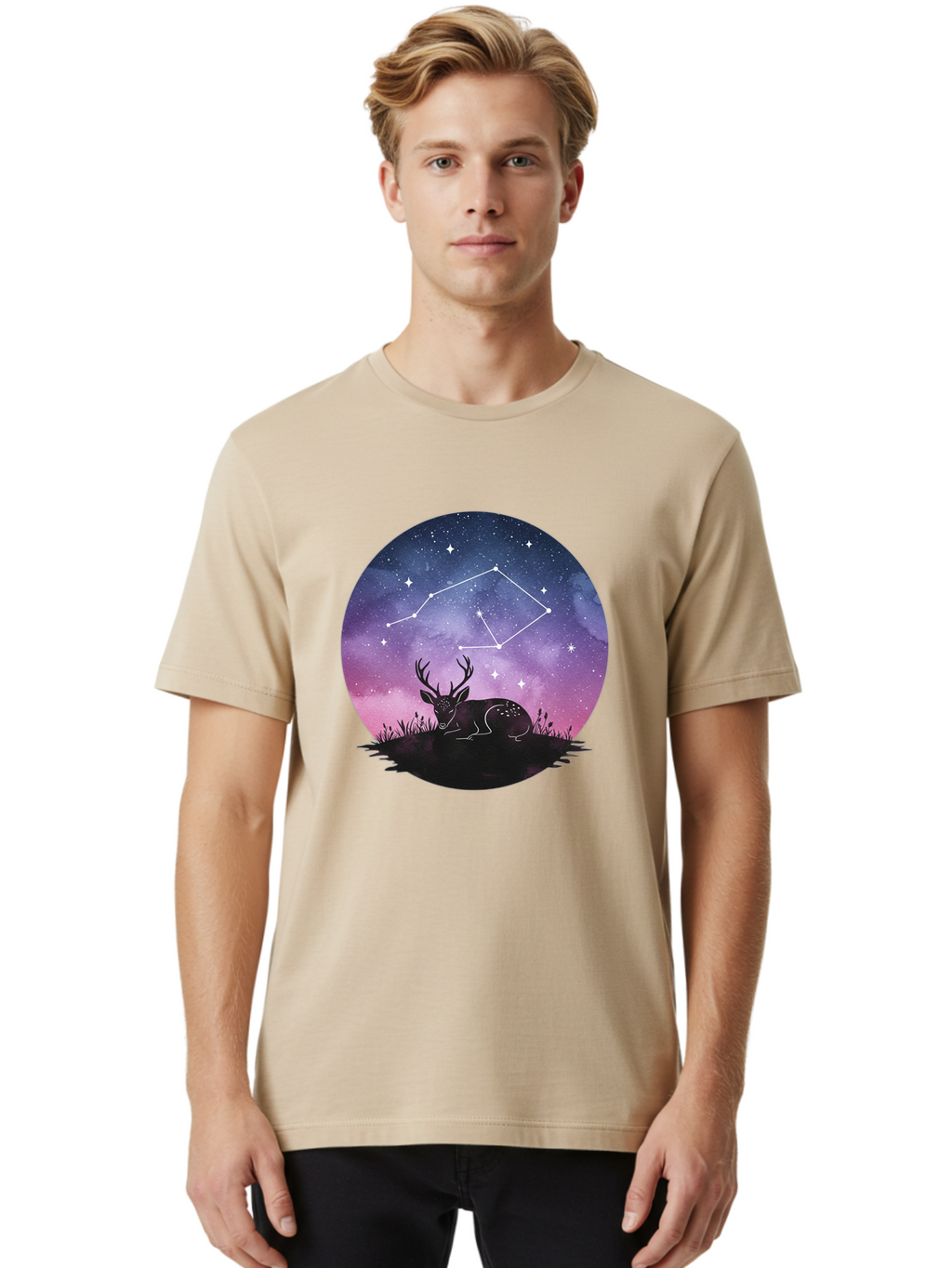 Deer-Constellation-1 Men'S Graphic Tee, 100% Cotton, Comfortable Casual Summer Wear, Machine Washable, Vintage Camera, Old Camera, Antique Camera, Black Camera, Classic Photography, Photography Equipment, Nostalgic Device, Film Camera, Baf021