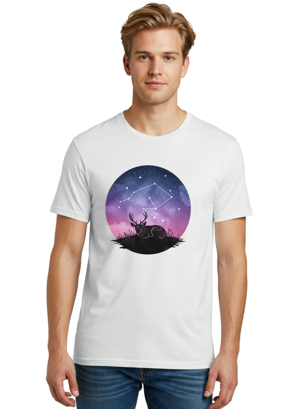 Deer-Constellation-1 Men'S Graphic Tee, 100% Cotton, Comfortable Casual Summer Wear, Machine Washable, Vintage Camera, Old Camera, Antique Camera, Black Camera, Classic Photography, Photography Equipment, Nostalgic Device, Film Camera, Baf021