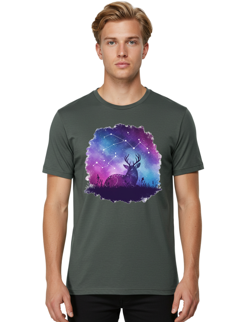 Deer-Constellation-2 Men'S Graphic Tee, 100% Cotton, Comfortable Casual Summer Wear, Machine Washable, Vintage Camera, Old Camera, Antique Camera, Black Camera, Classic Photography, Photography Equipment, Nostalgic Device, Film Camera, Baf022