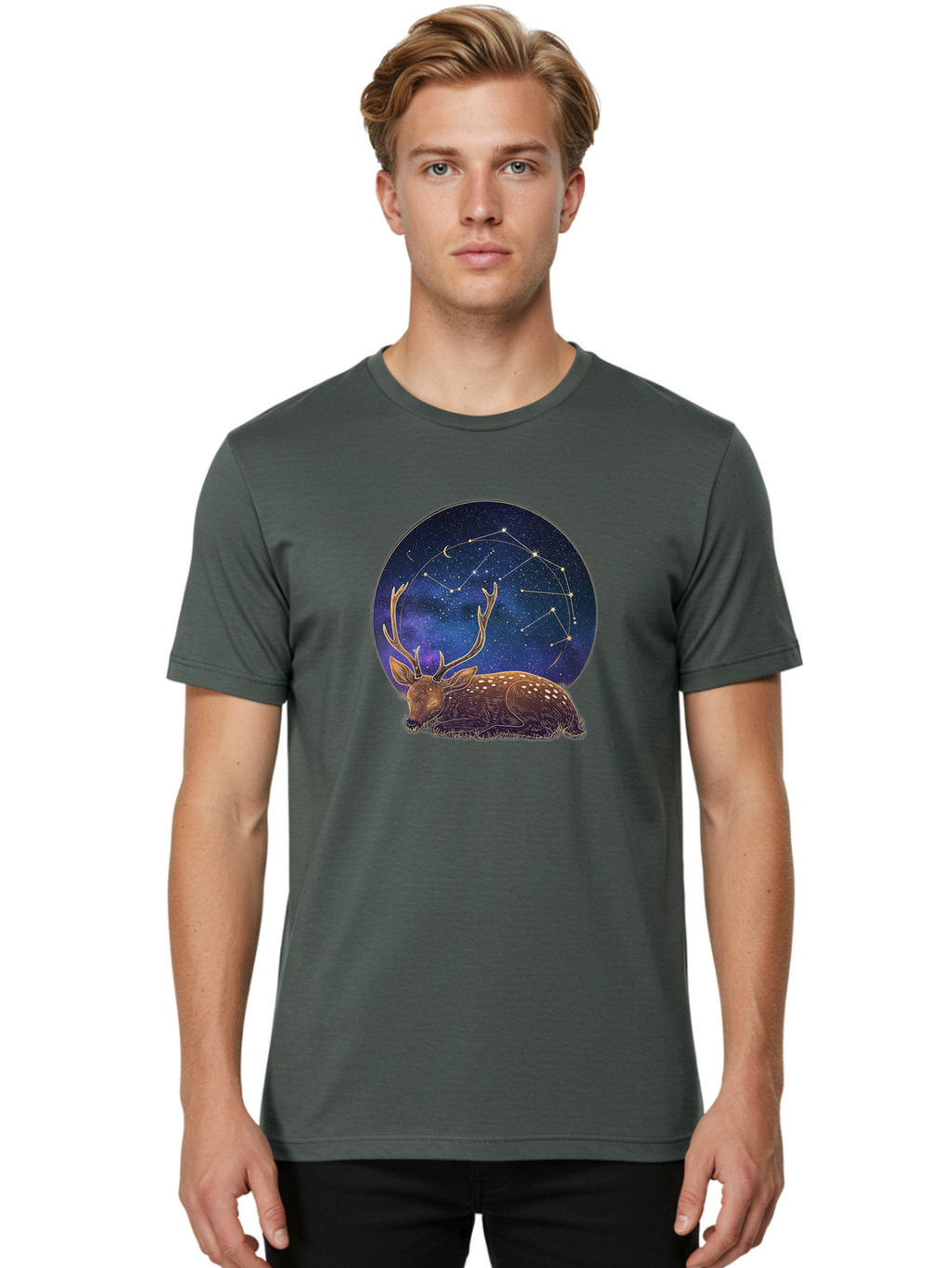 Deer-Constellation Men'S Graphic Tee, 100% Cotton, Comfortable Casual Summer Wear, Machine Washable, Vintage Camera, Old Camera, Antique Camera, Black Camera, Classic Photography, Photography Equipment, Nostalgic Device, Film Camera, Baf023