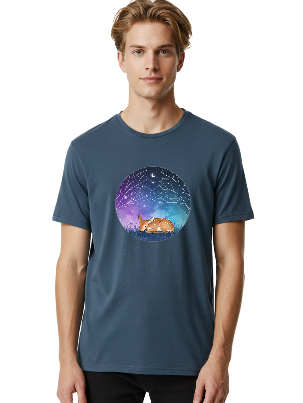 Deer-Under-Starry-Night-Sky Men'S Graphic Tee, 100% Cotton, Comfortable Casual Summer Wear, Machine Washable, Vintage Camera, Old Camera, Antique Camera, Black Camera, Classic Photography, Photography Equipment, Nostalgic Device, Film Camera, Baf030
