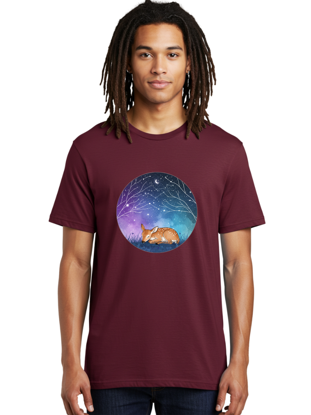 Deer-Under-Starry-Night-Sky Men'S Graphic Tee, 100% Cotton, Comfortable Casual Summer Wear, Machine Washable, Vintage Camera, Old Camera, Antique Camera, Black Camera, Classic Photography, Photography Equipment, Nostalgic Device, Film Camera, Baf030