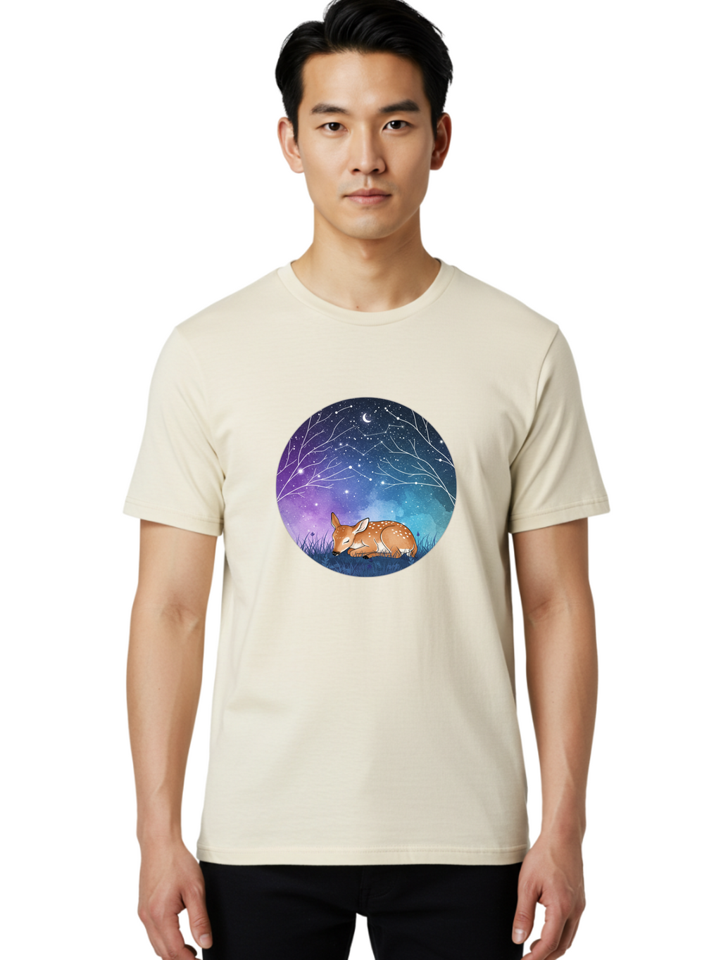 Deer-Under-Starry-Night-Sky Men'S Graphic Tee, 100% Cotton, Comfortable Casual Summer Wear, Machine Washable, Vintage Camera, Old Camera, Antique Camera, Black Camera, Classic Photography, Photography Equipment, Nostalgic Device, Film Camera, Baf030