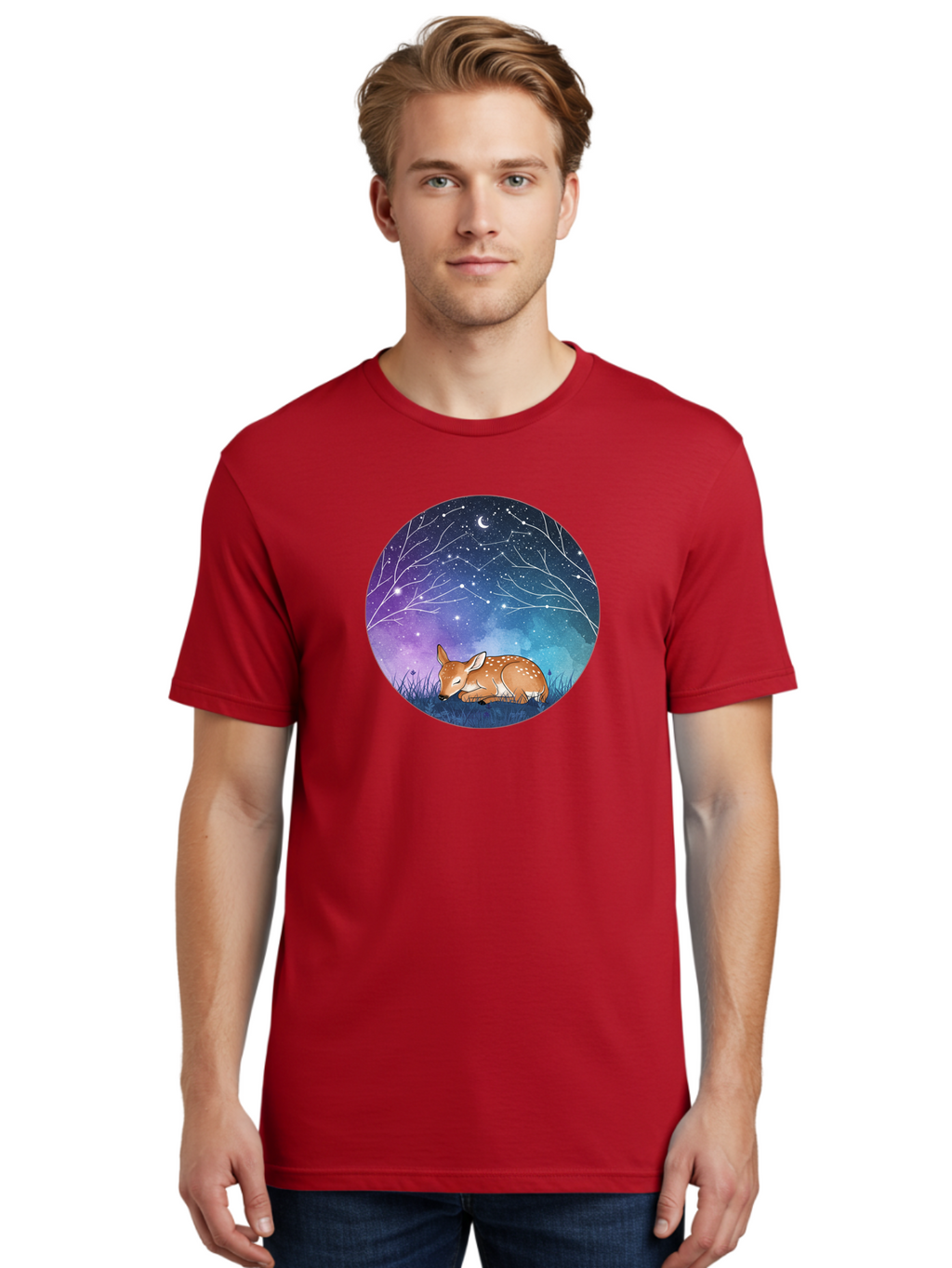 Deer-Under-Starry-Night-Sky Men'S Graphic Tee, 100% Cotton, Comfortable Casual Summer Wear, Machine Washable, Vintage Camera, Old Camera, Antique Camera, Black Camera, Classic Photography, Photography Equipment, Nostalgic Device, Film Camera, Baf030