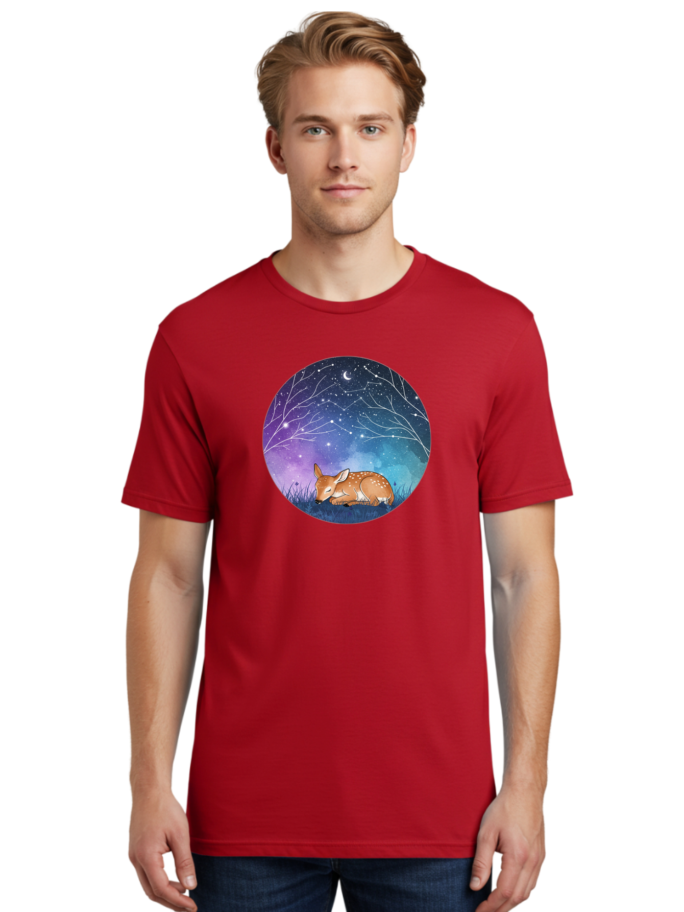 Deer-Under-Starry-Night-Sky Men'S Graphic Tee, 100% Cotton, Comfortable Casual Summer Wear, Machine Washable, Vintage Camera, Old Camera, Antique Camera, Black Camera, Classic Photography, Photography Equipment, Nostalgic Device, Film Camera, Baf030