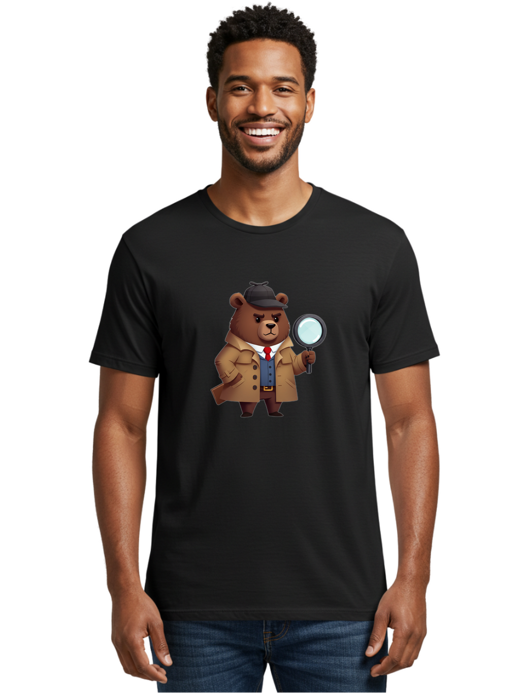 Detective-Bear Men'S Graphic Tee, 100% Cotton, Comfortable Casual Summer Wear, Machine Washable, Vintage Camera, Old Camera, Antique Camera, Black Camera, Classic Photography, Photography Equipment, Nostalgic Device, Film Camera, Camera Art Baf031