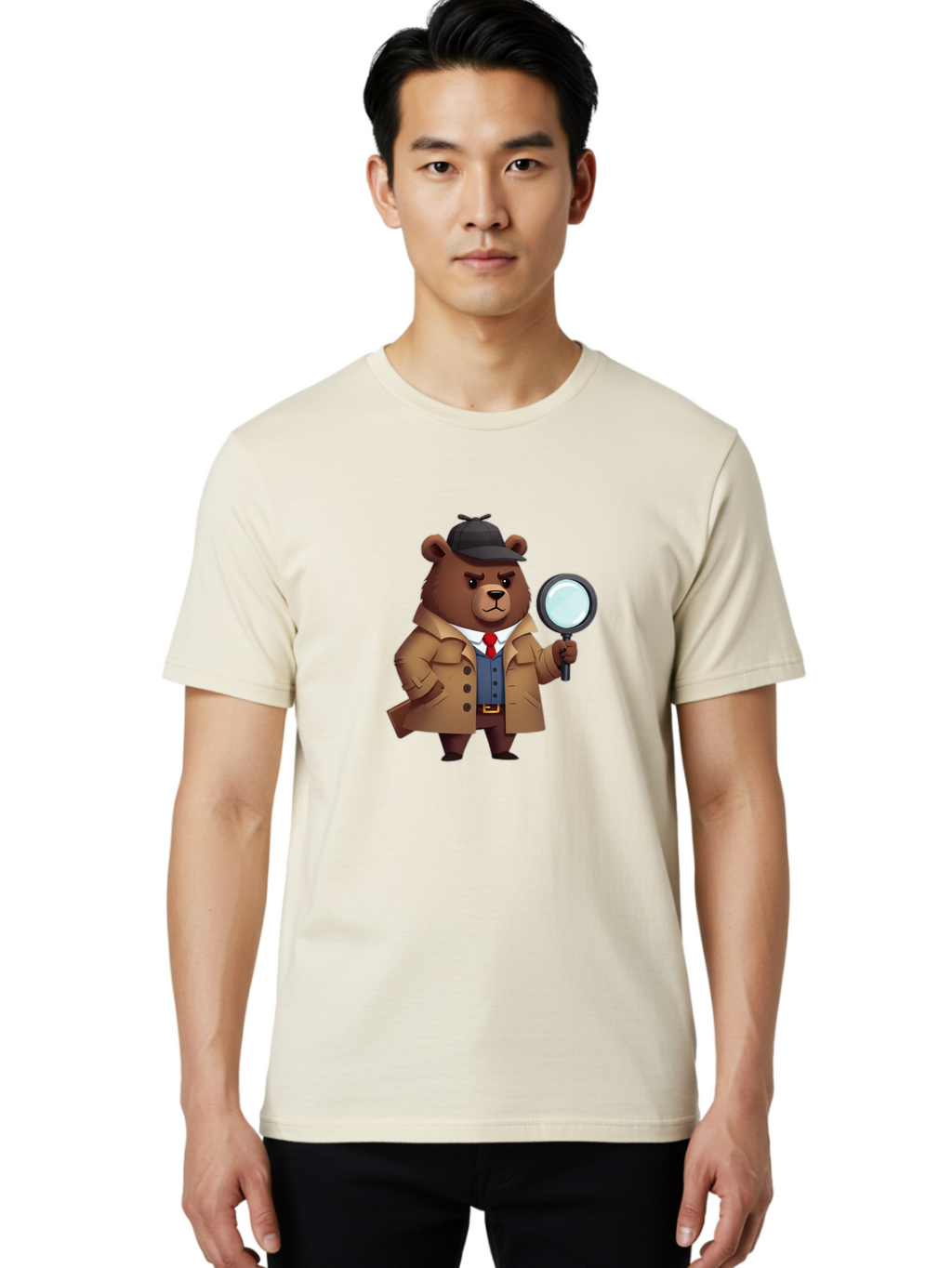 Detective-Bear Men'S Graphic Tee, 100% Cotton, Comfortable Casual Summer Wear, Machine Washable, Vintage Camera, Old Camera, Antique Camera, Black Camera, Classic Photography, Photography Equipment, Nostalgic Device, Film Camera, Camera Art Baf031