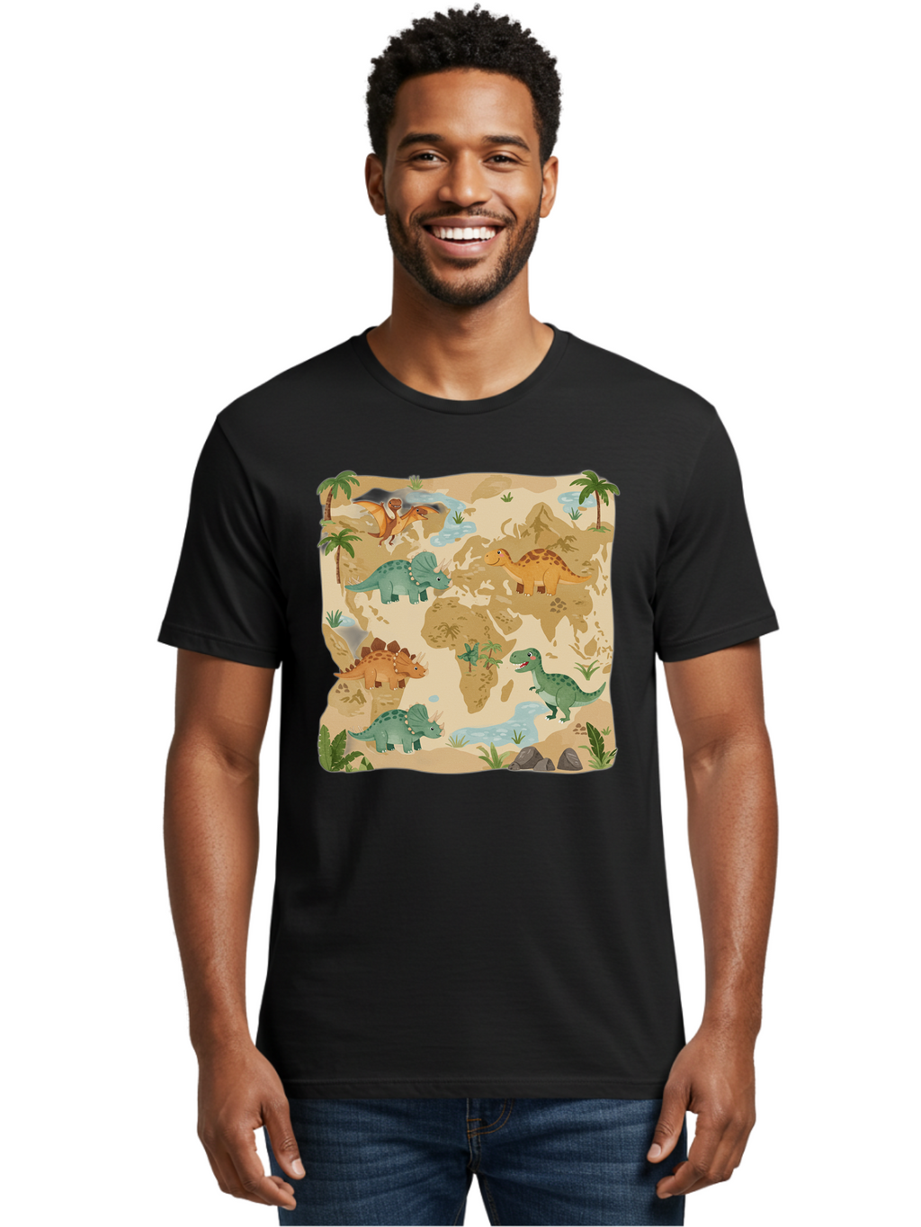 Dinosaur-World-Map Men'S Graphic Tee, 100% Cotton, Comfortable Casual Summer Wear, Machine Washable, Vintage Camera, Old Camera, Antique Camera, Black Camera, Classic Photography, Photography Equipment, Nostalgic Device, Film Camera, Baf035