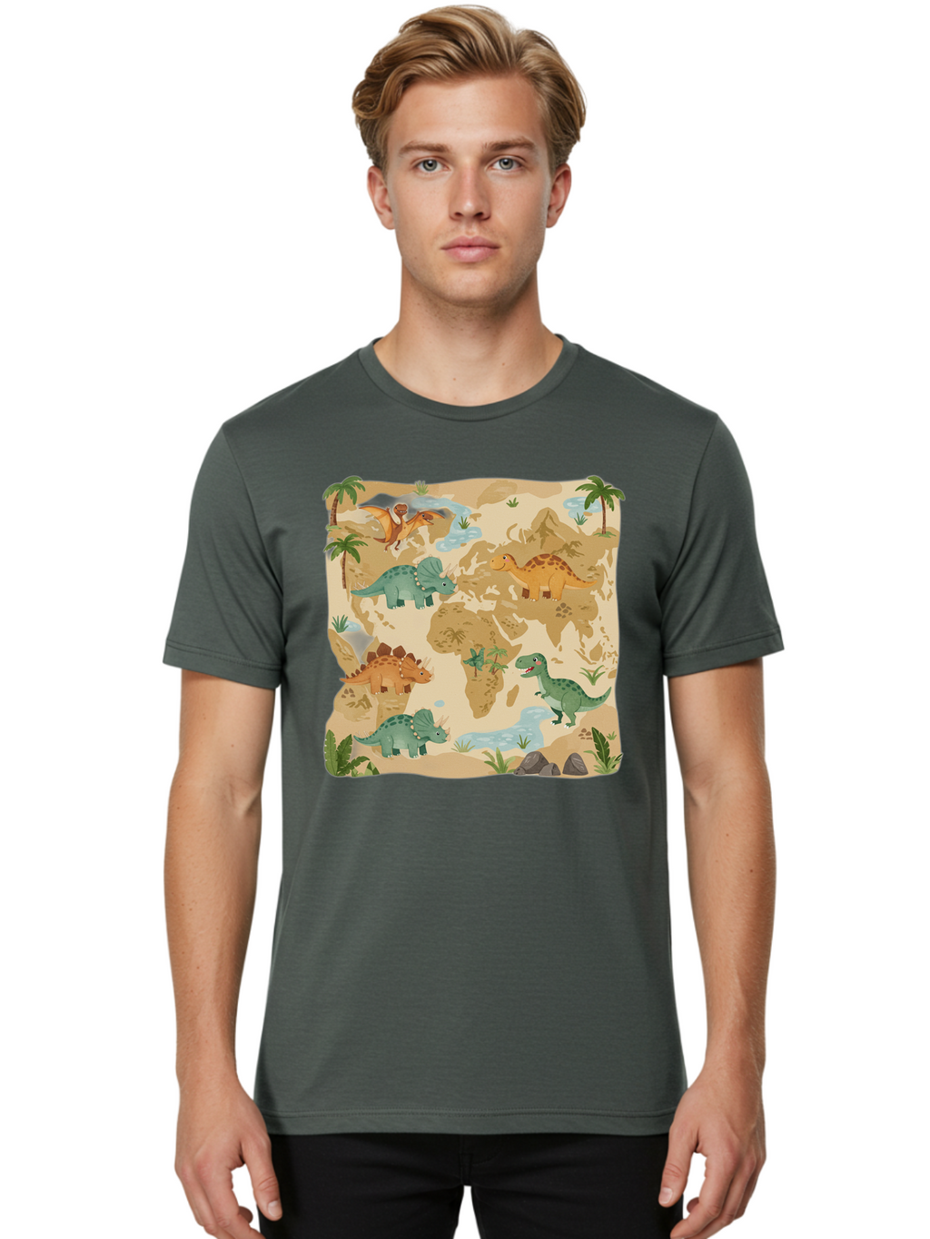 Dinosaur-World-Map Men'S Graphic Tee, 100% Cotton, Comfortable Casual Summer Wear, Machine Washable, Vintage Camera, Old Camera, Antique Camera, Black Camera, Classic Photography, Photography Equipment, Nostalgic Device, Film Camera, Baf035